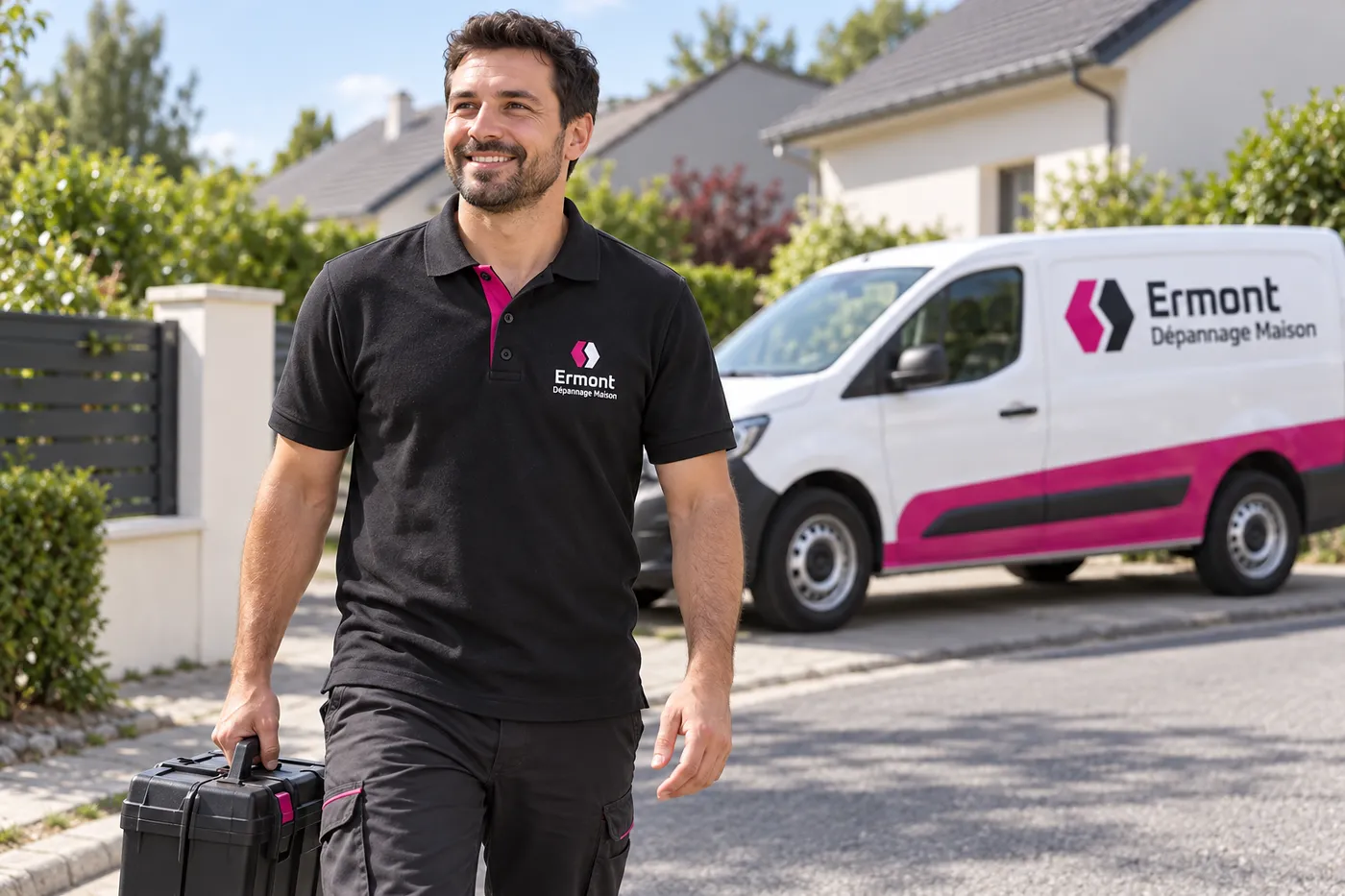 Technicien Ermont Dépannage Maison avec sa mallette d’outillage dans une rue résidentielle
